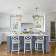 Light Blue Island with White Cabinets