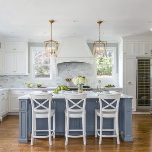 Light Blue Island with White Cabinets