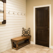 White Baseboard Trim Dark Wood Door