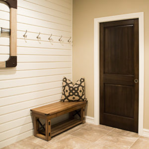 White Baseboard Trim Dark Wood Door